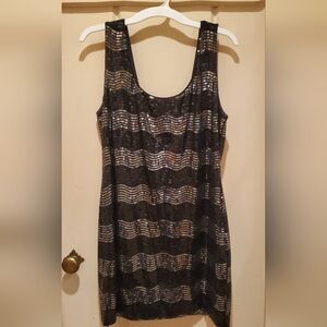 Charlotte Russe Black and Silver Sequin Mini Dress Size XL